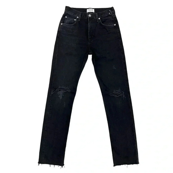 AGOLDE Cherie High Rise Straight Jeans in Distortion Black Distressed Size 24 - Picture 5 of 13